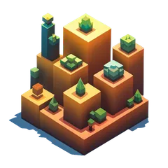 The Docify logo, an isometric cluster of blocks with trees on top